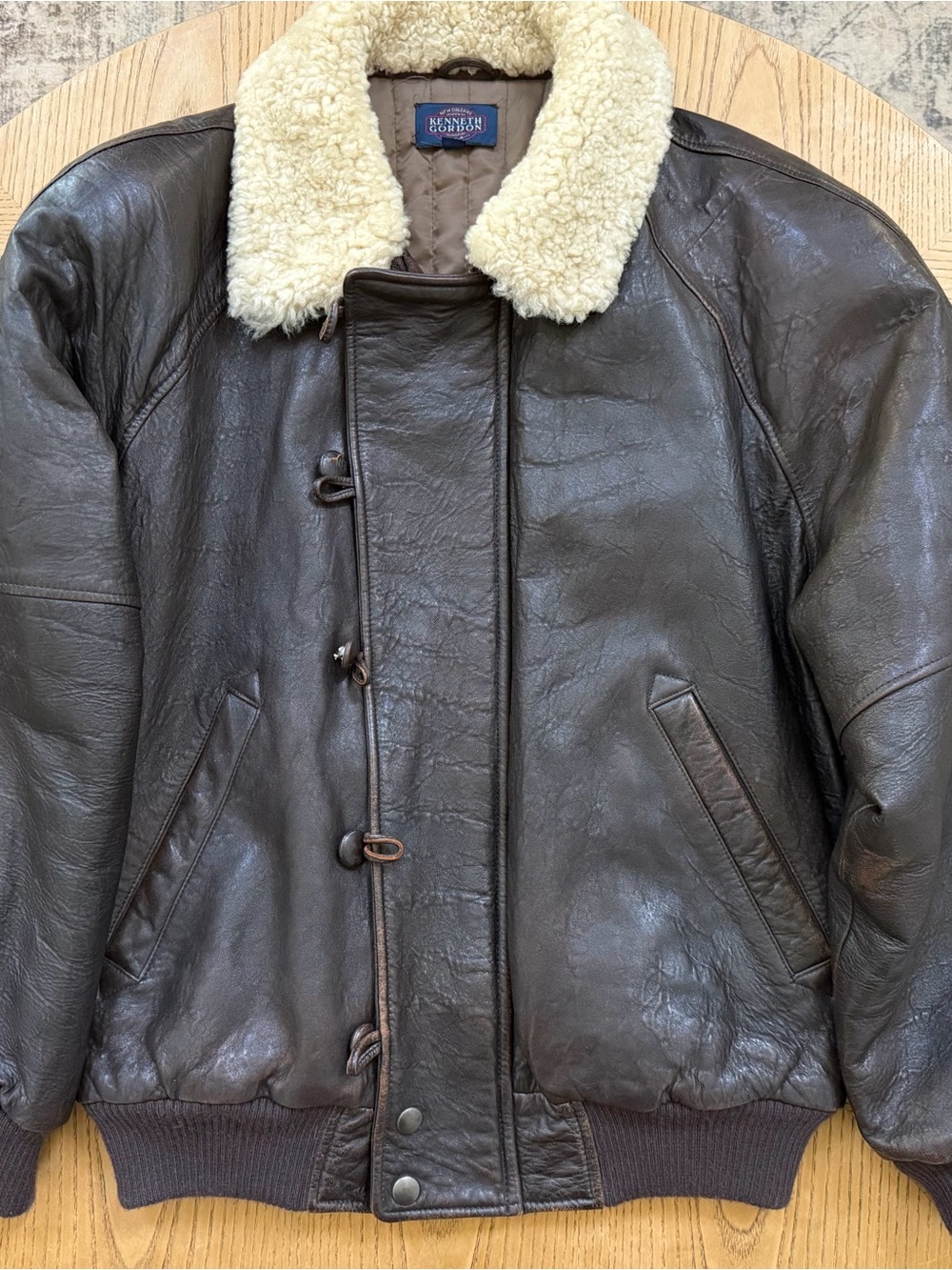 Ben Sherman Brown Shearling Collar Bomber Jacket size 42